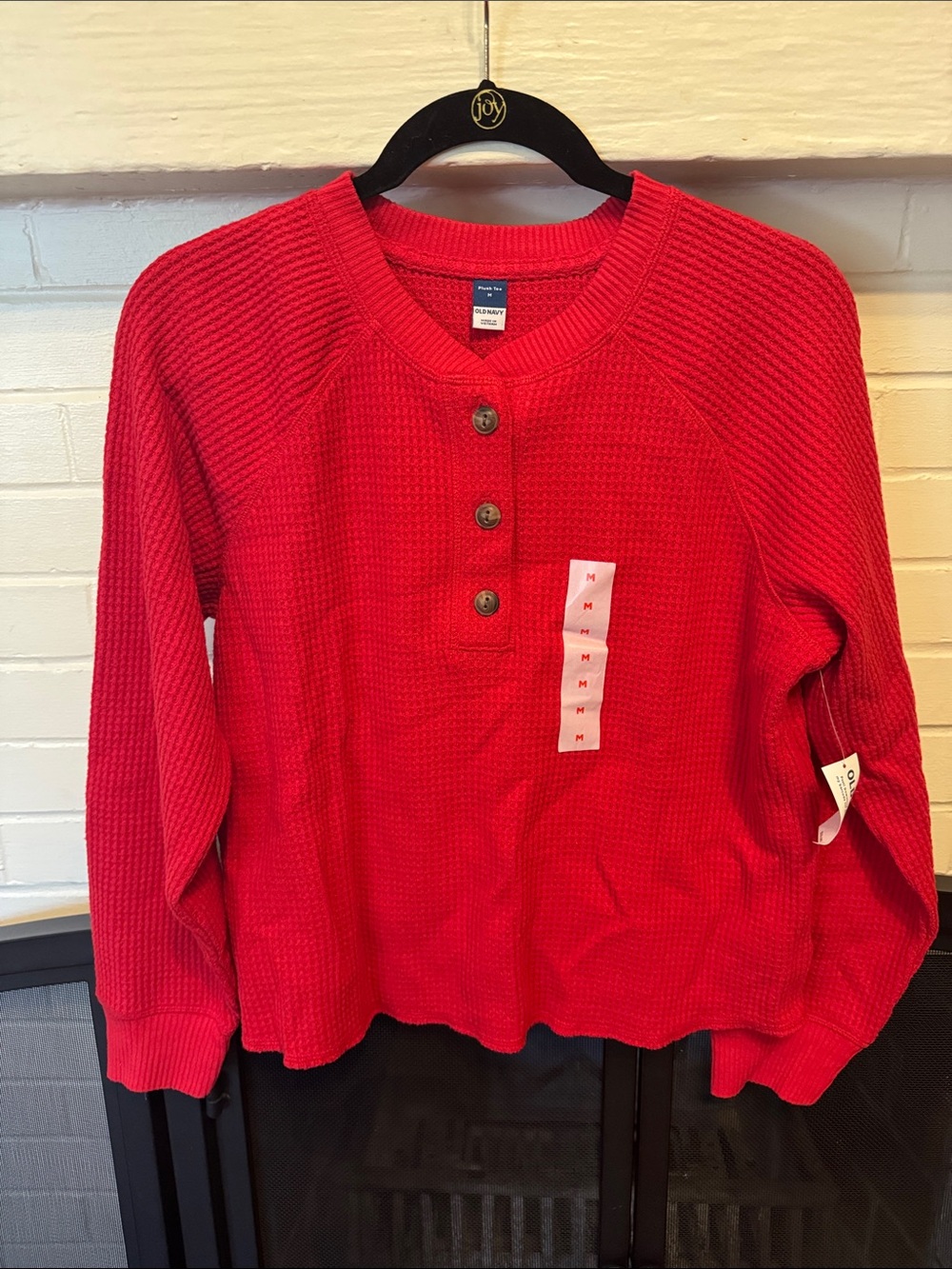 Red Waffle-Knit Henley Sweater - Old Navy